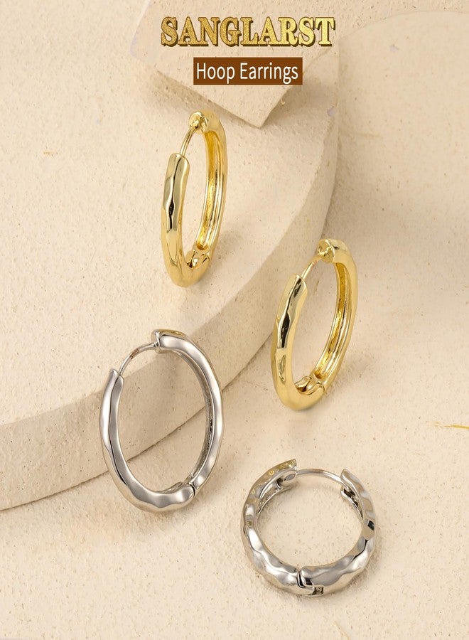 Sanglarst 14K Gold Plated Chunky Hoop Earrings for Women, Hypoallergenic 925 Sterling Silver Posts, Lightweight Stylish Jewelry (GOLD) - Image 5
